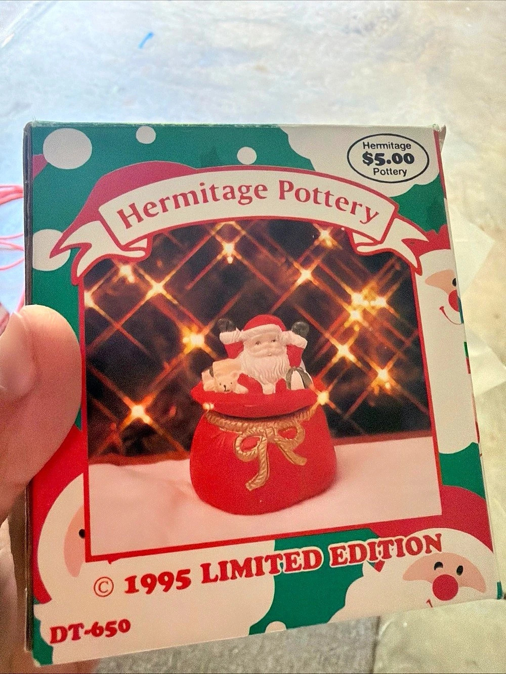 VINTAGE Hermitage Pottery Santa Trinket box Red & Gold